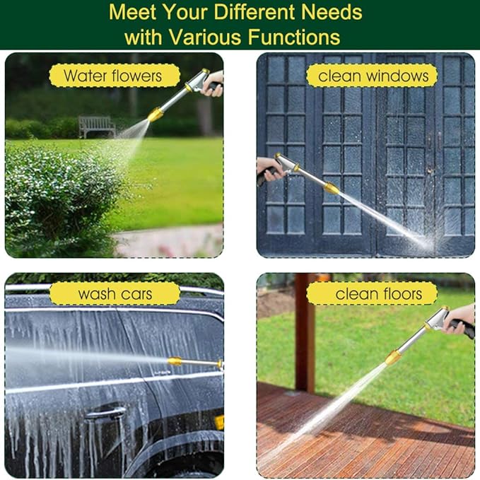 Upgrade Water Hose Nozzle Long Rod Garden Hose Nozzle Heavy Duty metal Brass sprayer 360° Rotaing spray gun for car wash, Plants and Lawn,Patio Gardening, Pets Shower Hose Nozzle + Quick Connector