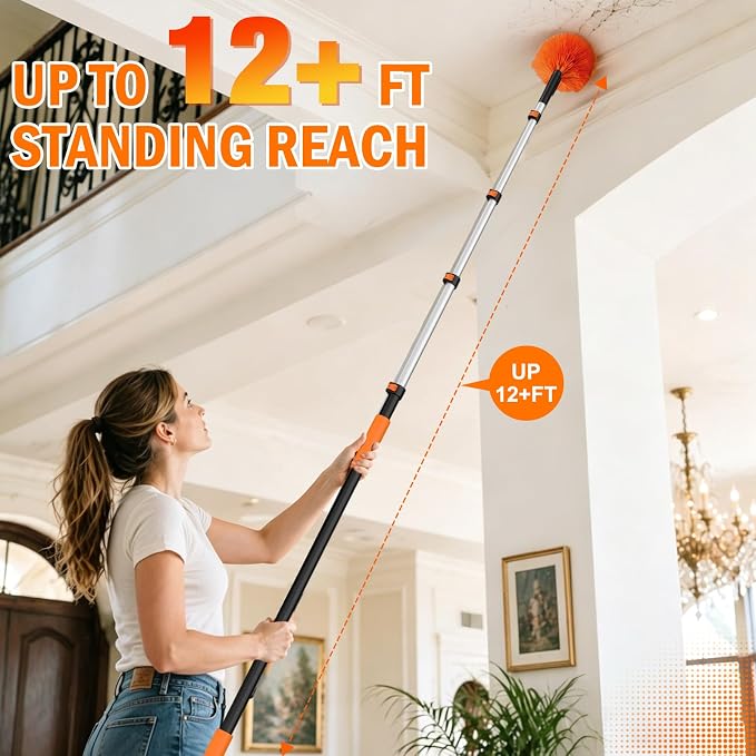 LAANPOLE 20FT High Reach Duster Cleaning Kit with Extension Pole, High Ceiling Fan Cleaner Duster Tool for Fan Blades, Window Washing Kit with Microfiber Feather Duster & Window Squeegee