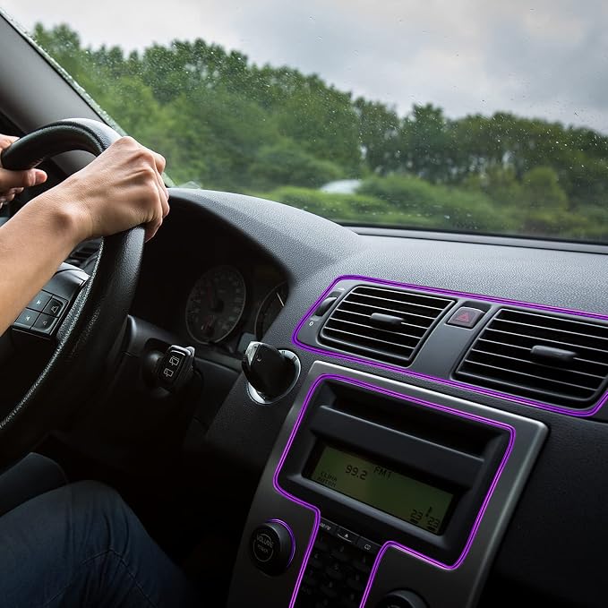 32 Feet Car Interior Moulding Trim Strips Universal Car Decoration Pinstriping Filler Insert Strips Dashboard Decorative DIY Flexible Garnish with Installing Tool(Simple Style,Purple)