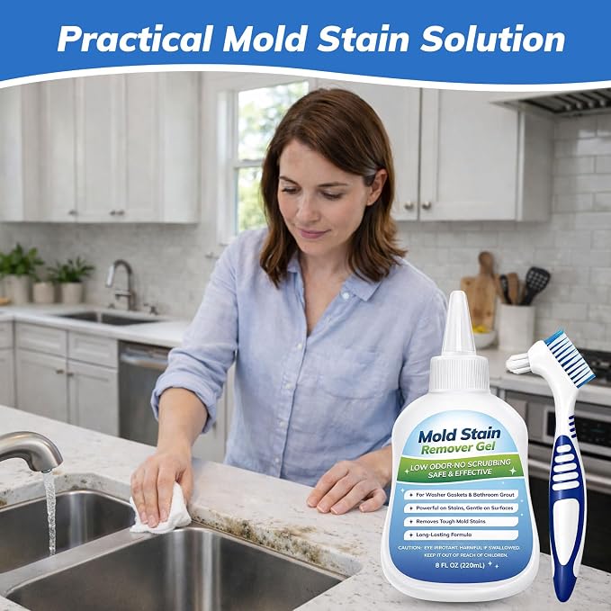 Mold-Stain Remover Gel for Washing Machine & Bathroom – Low Odor Remover Gel for Rubber Gaskets, Shower Grout, Silicone Sealant, Toilet, Kitchen Sink