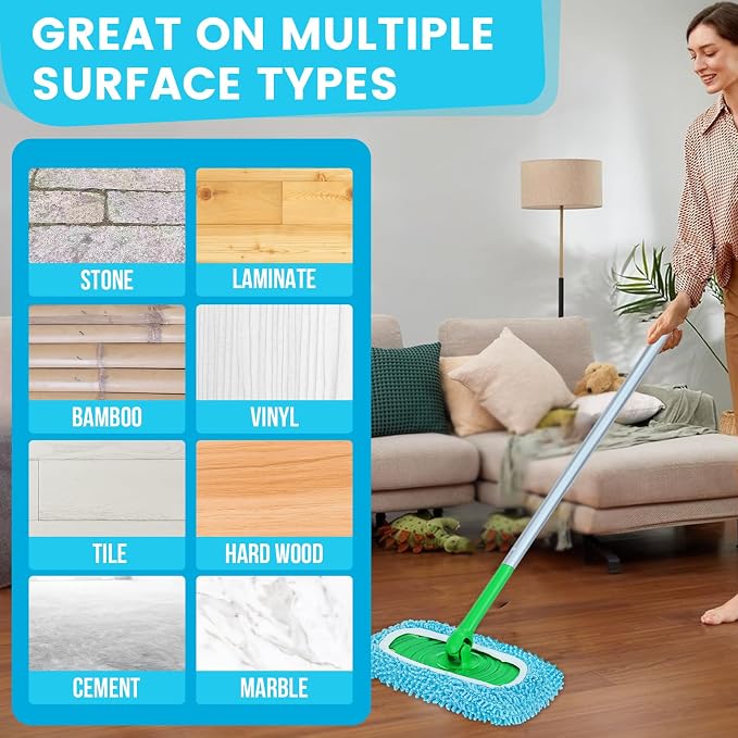 6Pcs Reusable Microfiber Mop Pads Compatible with Sweeper Mop, Replacement Wet Mopping pad Refills & Washable Dry Sweeping Cloths for Surface/Hardwood Floor Cleaning (Blue)