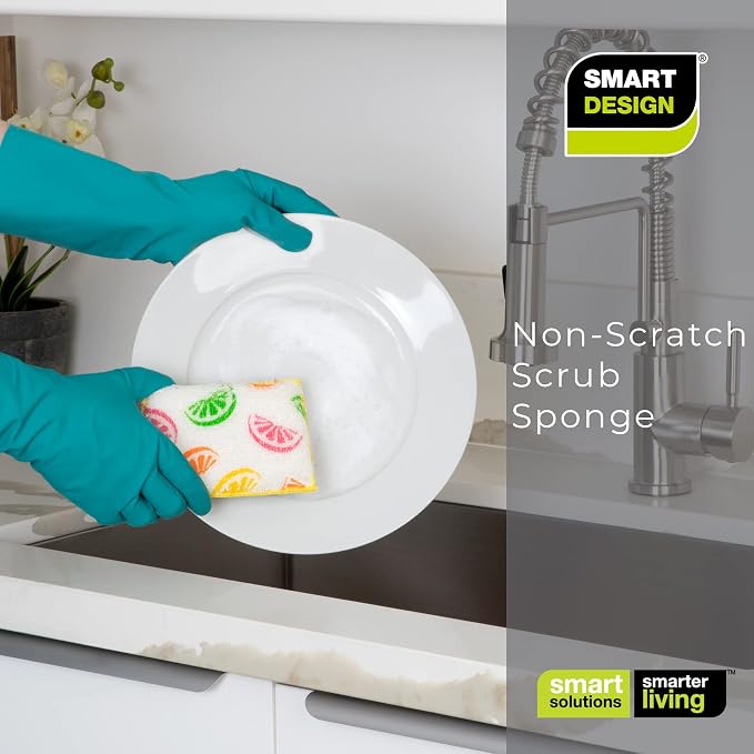 Smart Design Non Scratch Scrub Sponge with Bamboo Odorless Rayon Fiber - Set of 9 - Ultra Absorbent - Soft and Scrubber Side - Cleaning, Dishes, and Hard Stains - Prints
