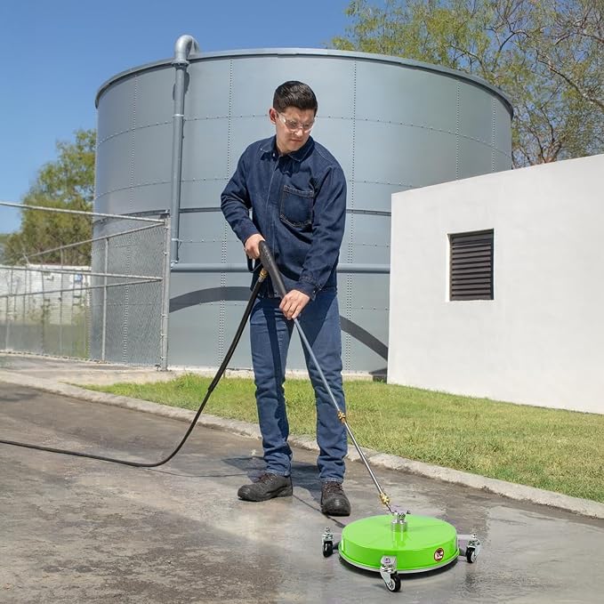14" Pressure Washer Surface Cleaner with 4 Wheels, Coated Green Stainless Steel Power Washer Surface Cleaner for Driveway Sidewalk Patio, 1/4" Quick Connector 2 Extension Wand, 4000 PSI