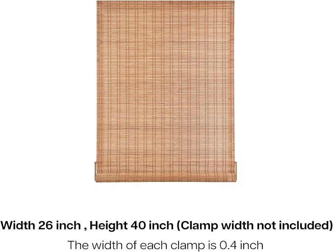 LazBlinds Bamboo Roller Shades, Ceylon Light Russet, 26" W x 40" H | No Drill Cordless Bamboo Blinds, Light Filtering Roll Up Blinds for Windows, French Door, Porch or Patio Privacy Screen