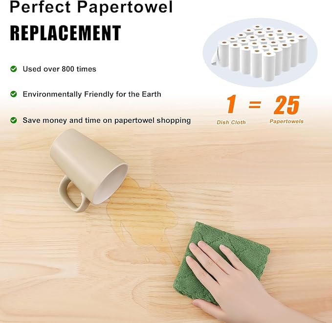 Homaxy 18 Pack Kitchen Dish Cloths (10 x 10 Inches, Grass Green), Super Soft and Absorbent Coral Velvet Dish Towels, Nonstick Oil Fast Drying Microfiber Cleaning Cloth, No Lint Household Dishcloths