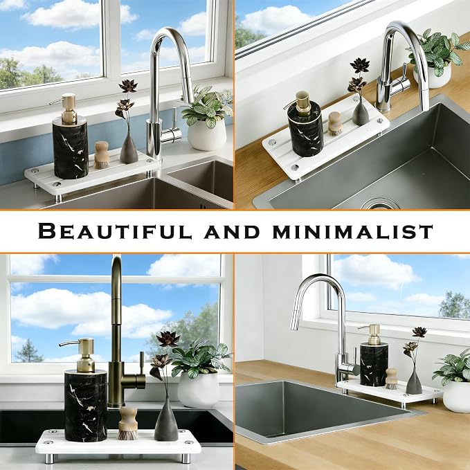 2PCS Instant Dry Sink Caddy for Bathroom Counter, Durable Kitchen Sink Organizer, Diatomite Stone Drying Tray, Upgrade Water Absorbing Stone Tray for Sink, Anti-Slip Stone Soap Tray -White