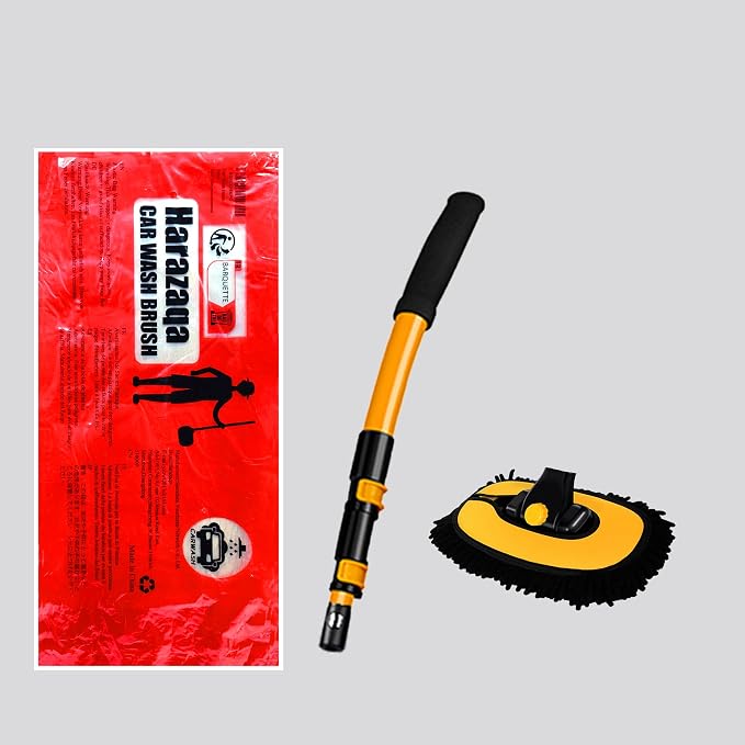 15° Curved Car Cleaning Brush with Telescopic Handle 43" Aluminum Alloy Long Rod Wash Mop For Washing Caravan Van Truck Boat RV Roof Soft Chenille Head Duster Clean Product Not Hurt Paint Scratch Free