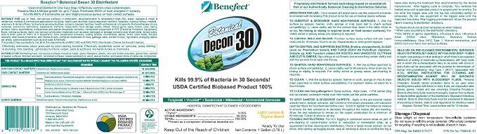 Benefect Botanical Decon 30 Disinfectant Cleaner, Light Lemon & Thyme Scent, 5 Gallon Pail