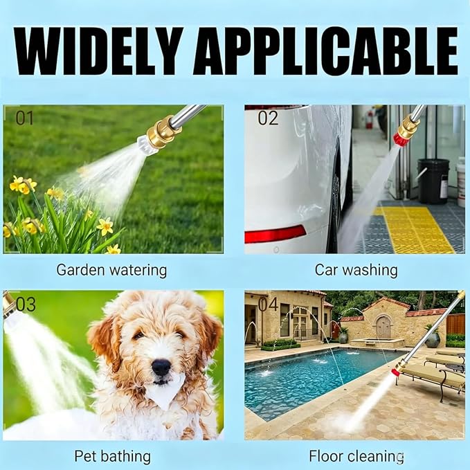 2026 Upgraded Jet Nozzle Power Washer for Garden Hose Cleaning Wand Set | with 3 Interchangeable Nozzles for Car Washing, Patio Lawn Garden Outdoor Cleaning,Dark Black