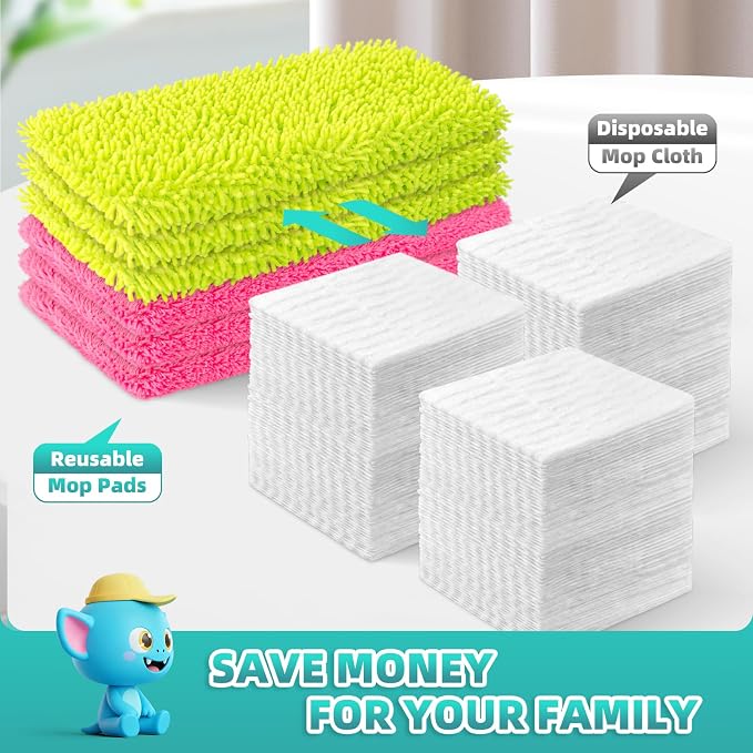 6 Pack Reusable Mop Pads for Swiffer, Washable Wet Pads Refill, Green&Pink | Compatible with Swiffer Sweeper Mop | Microfiber Mop Pads for Swiffer | Dry Sweeping Cloths for Mopping Floors