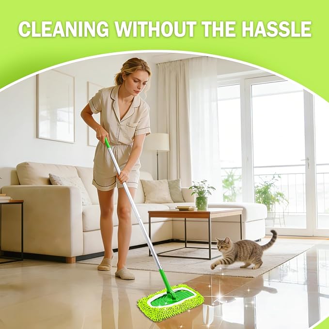 8 Pack Reusable Mop Pads Compatible with Swiffer Sweeper, Dry Sweeping Cloths & Wet Mopping Cloths - Microfiber Mop Pads for Hardwood Floors, Floor Cleaning, Wood Floors (Fluorescent Green)