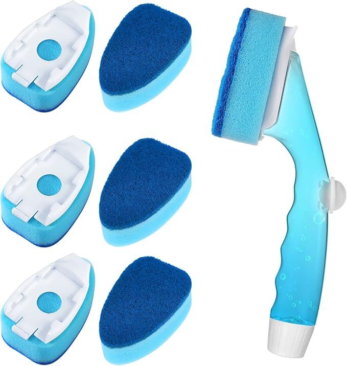 Dishwand Refill with Handle, Non Scratch Dish Wand Replacement Sponge Heads | Heavy Duty Head Soap Control Dispenser Set, Dishwashing Scrub Dispensing Brush Dishwasher Pad, Kitchen Sink Cleaning Scrubber
