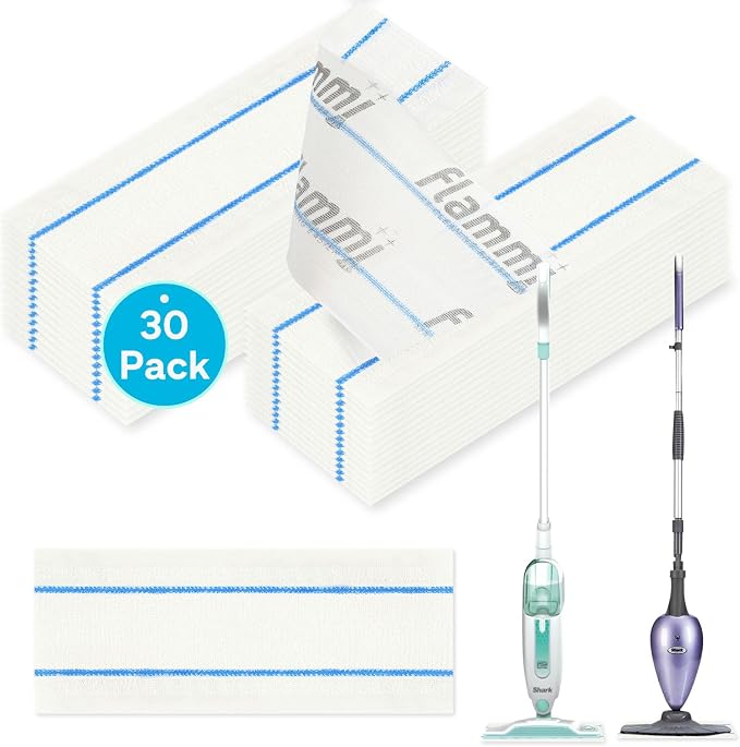Flammi Semi-Disposable Microfiber Mop Pads Compatible with Shark S1000 S1000A S3250 S3251 S3101 SK410 SK435CO SK460 SK140 SK141, 30 Pack