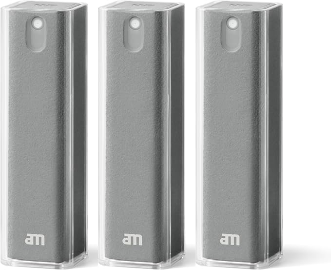 am Mist Screen Cleaner Spray with Microfiber Cloth – Alcohol-Free, Gray | Mist screen cleaner with integrated microfiber cloth for phones, tablets, laptops, TVs and car displays.
