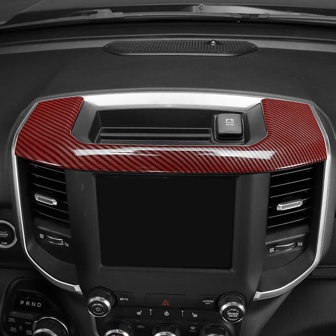 for RAM Center Dashboard Storage Bin Trim Cover Fit for RAM 2018-Present Red Carbon Fiber Interior Accessories