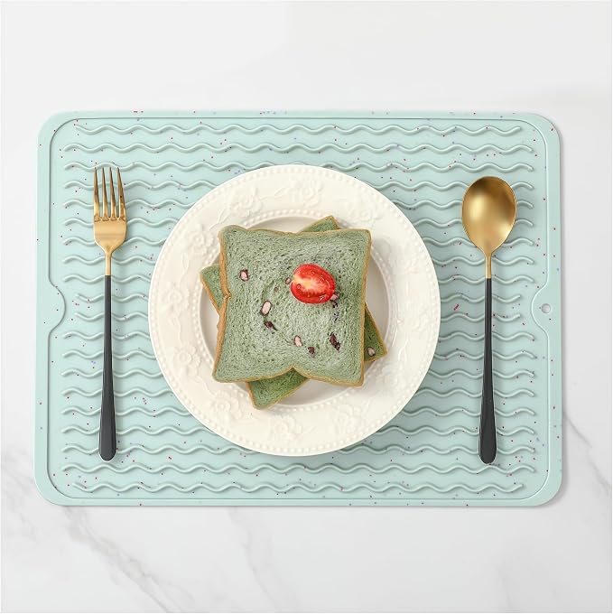 CAKETIME 2 Pack Multicolor Silicone Dish Drying Mat for Kitchen Counter Placemats Cooking Must Haves Household Dining Finds Simple Bathroom Dryer Rubber Work Place Covers 15"x11.5" Green