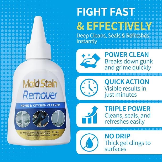 Home Stain Cleaner, 7 fl oz Mold Stain Cleaner Gel for Washing Machine, Home Stain Cleaning Gel for Fridge, Tile, Grout, Sink, Shower, Caulk, and Front Loader Seal