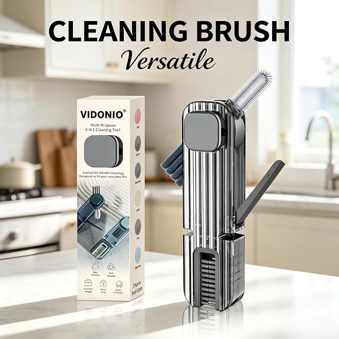 VIDONIO 4 in 1 Cup Lid Gap Cleaning Brush, Multifunctional Insulation Bottle Cleaning Tools, Mutipurpose Tiny Silicone Cup Holder Cleaner, Home Kitchen Cleaning Tools