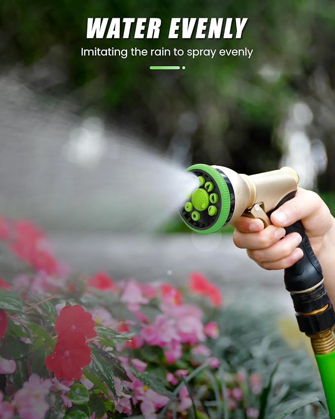 RAINPOINT Garden Hose Nozzle, Heavy Duty Metal Hose Sprayer Nozzle, 9 Adjustable Spray Patterns, High Pressure Hose Sprayer for Watering Plants, Lawns, Car and Pet Washing (Green)