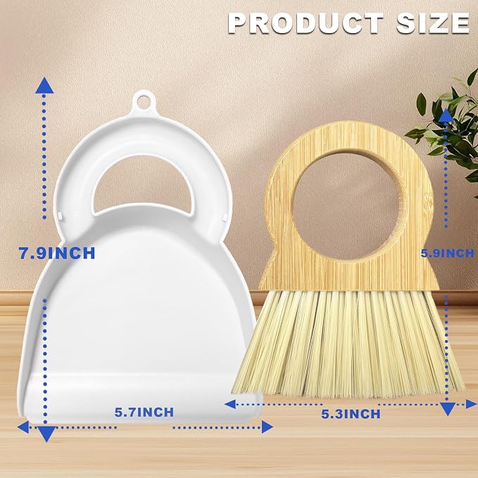 Mini Broom and Dustpan Set Bamboo Broom with Dustpan Combo Set Portable Hand Sweeper for Office Kitchen Dorm Home Quick Cleanups (White)