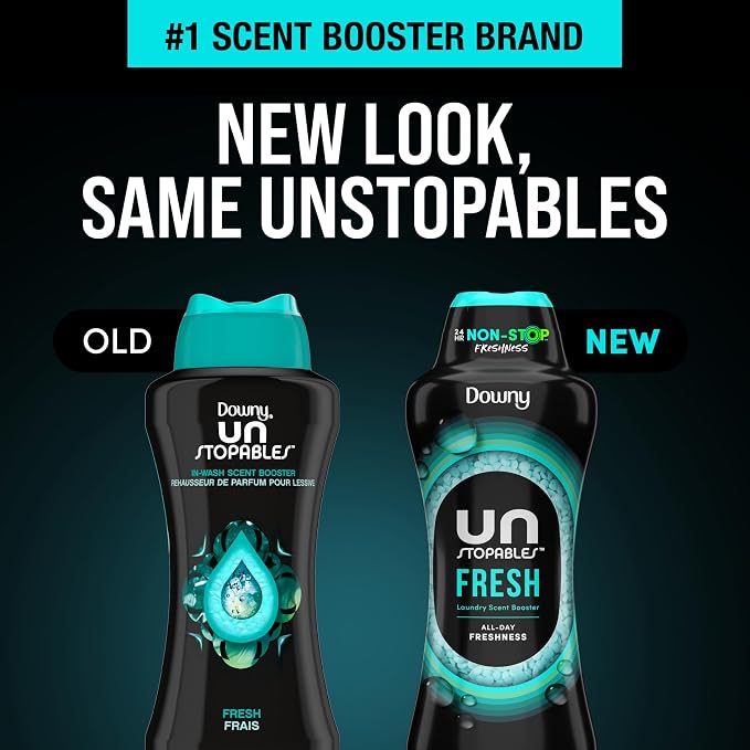 Downy Unstopables In Wash Scent Booster Beads, Fresh Scent, 24 oz, Laundry Beads for odor Protection, Downy Scent Booster Beads, Laundry Scent Boosters (Pack of 2)