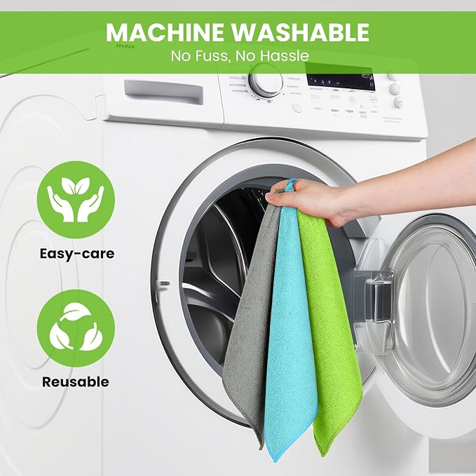 34 Pack Microfiber Cleaning Cloth, 3 Assorted Colors Cleaning Rags for Housekeeping, Colorful Reusable Microfiber Towels for Car, Kitchen, Bathroom and Household Cleaning Supplies, 11.8"X11.8"