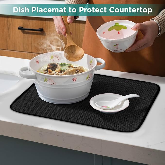GeeRic Microfiber Dish Drying Mat, Super Absorbent Kitchen Dish Drying Pad, Reversible for Countertop, 15*20 inch Black