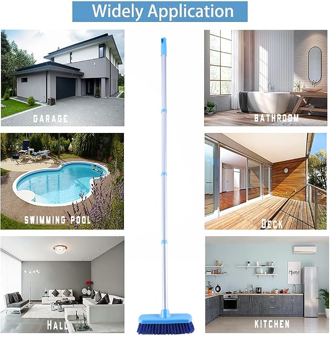 YONILL Deck Scrub Brush with Long Handle for Indoor and Outdoor Cleaning | Stiff Bristle Scrubbing Brush, 50" Adjustable Handle, Floor Scrubber Brush for Bathroom, Shower, Tile Floors, Garage, Patio