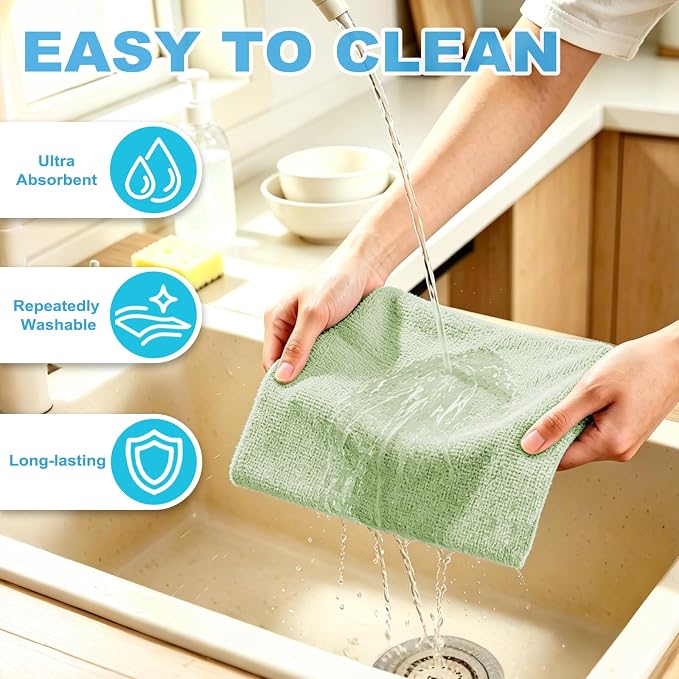 Puomue 55 Pack Microfiber Cleaning Cloth Roll, Tear Away Reusable Towels, 11" X 9", Ultra Absorbent & Lint Free Microfiber Cloth for Cleaning, Kitchen, Window (Olive Green, 11" L x 9" W)