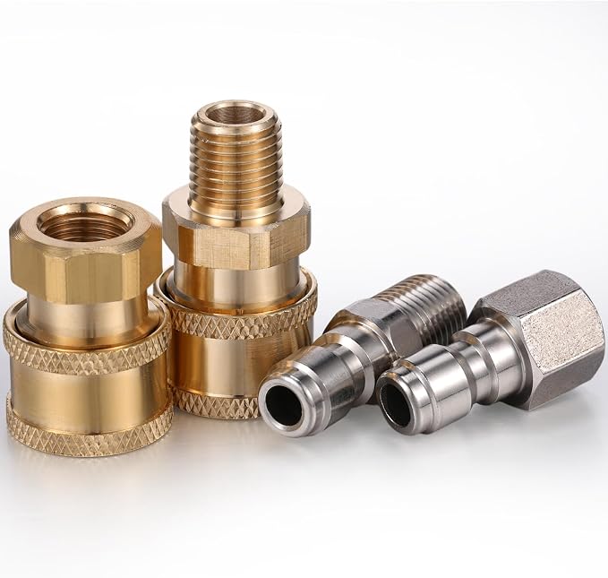 4 Sets NPT 1/4 Inch Pressure Washer Coupler Quick Connect Plug Male Female 1/4 Quick Connect Fittings Pressure Washer Adapters Accessories(1/4 Internal and External Thread)
