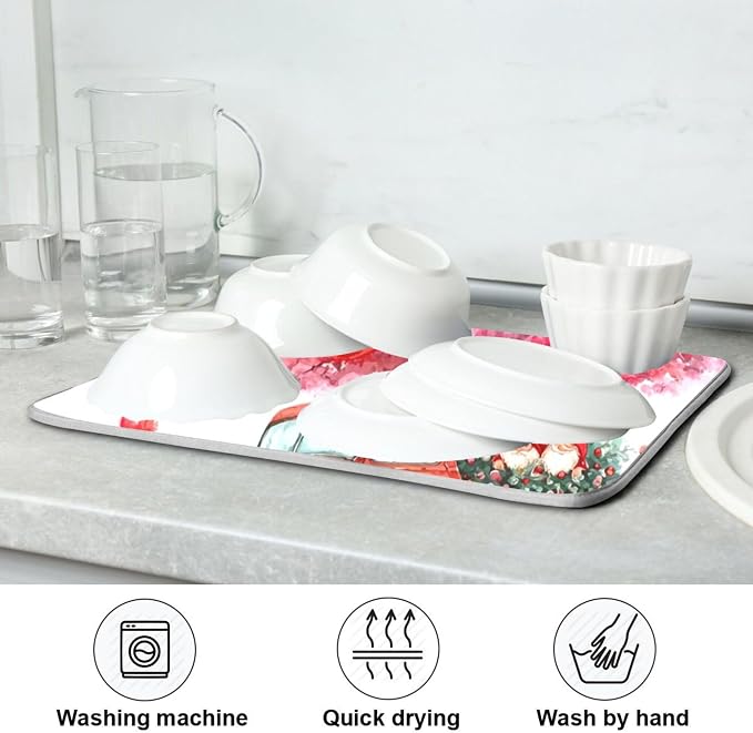 Valentine’s Day Love Tree Dish Drying Mat for Kitchen Countertop 18x24 Happy Valentines Day Gnomes White Large Drying Mat Reusable Quick Dry Dish Sink Mats Easy Clean Decorative Essentials