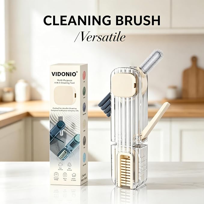 VIDONIO 4 in 1 Cup Lid Gap Cleaning Brush, Multifunctional Insulation Bottle Cleaning Tools, Mutipurpose Tiny Silicone Cup Holder Cleaner, Home Kitchen Cleaning Tools