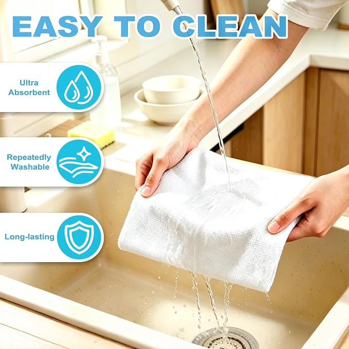 Puomue 55 Pack Microfiber Cleaning Cloth Roll, Tear Away Reusable Towels, 11" X 9", Ultra Absorbent & Lint Free Microfiber Cloth for Cleaning Cars, Kitchen, Window, and Shop (White, 9”X11”-55PK)
