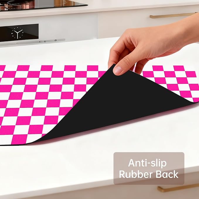 Checkered Dish Drying Mat for Kitchen Counter 24x16 Inch | Super Absorbent Microfiber Resistant Mat, Reusable Place Mats,Aesthetic Coffee Car Accessories,Office Desk Pad Protector