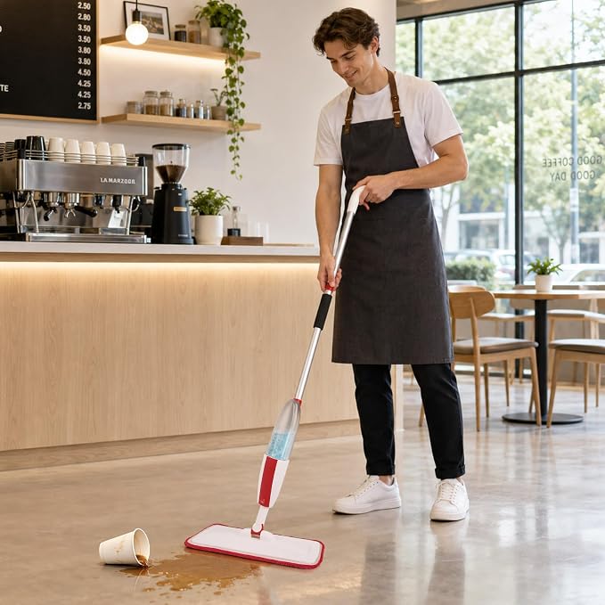 Wet Spray Mop for Floor Cleaning with 14 oz Bottle & 2 Microfiber Pads | Refillable bottle, washable pads, dry/wet use for home or commercial cleaning on hardwood, laminate, wood & ceramic floors