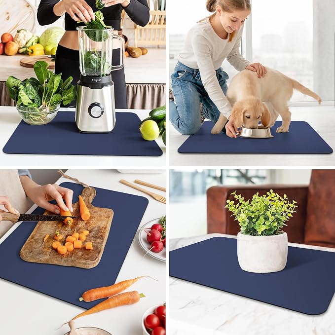WISELIFE Dish Drying Mat Super Absorbent Drying Mat Large Dish Drying Mats for Kitchen Counter Easy Clean Dish Mat Kitchen Drying Mat16"x 24" Classic Blue