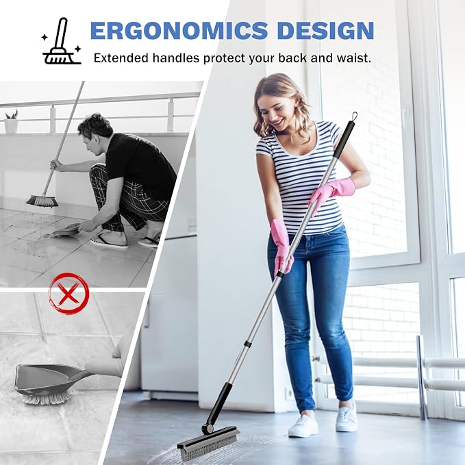 SetSail Grout Cleaner Brush with Long Handle, V-Shaped Floor Brush, Black | Swivel Grout Brush Stiff Bristle Floor Grout Scrubber for Bathroom, Tile Line, Crevice, Kitchen, Wall, Deck, Garage