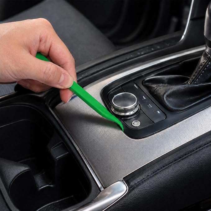Crevice Cleaning Tool, 9 PCS Carbon Fiber Plastic Scraper Tool Set for Car Detailing | Non-Scratch Multi-Purpose Scraper for Small Narrow Spaces, Gaps, Label Sticker Remover and Detail Cleaning - Green