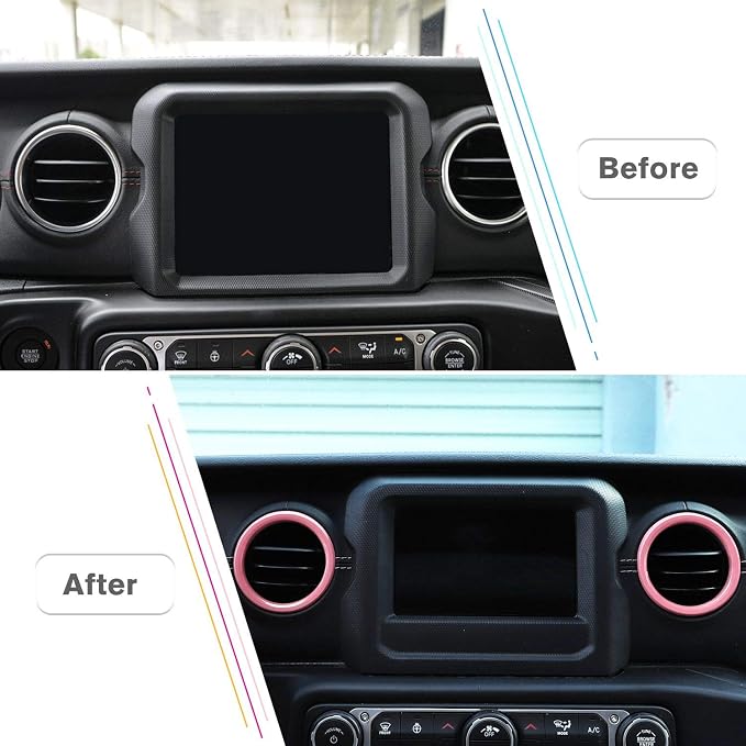 JeCar Interior Trim Kit Dashboard Air Conditioner Vent Ring Interior Accessories Compatible with Jeep Wrangler 2018-2023 JL, Pink