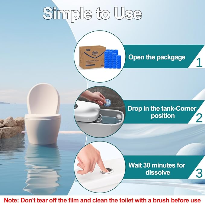 KIISIISO Automatic Toilet Bowl Cleaner Tablets Blue 72 Pack, Drop-In Tank Cleaner for Bathroom, Prevent Stains & Deodorize, Septic Safe, Long-Lasting Cleaning Tabs - Fresh Scent