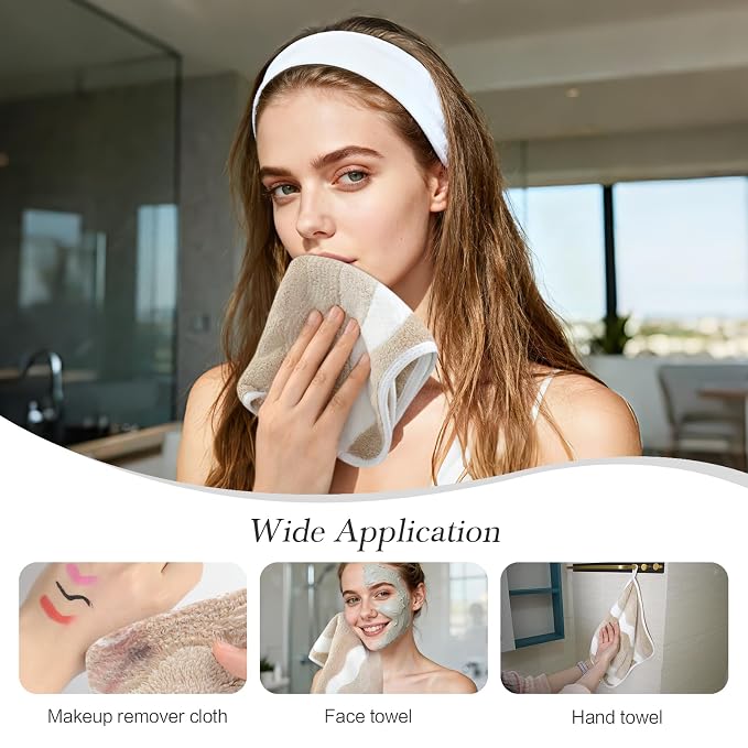 SINLAND Absorbent Coral Velvet Washcloth Ultra Soft Microfiber Face Towels 12 x 12 inch Multi-Purpose Face Cloths for Household and Sport