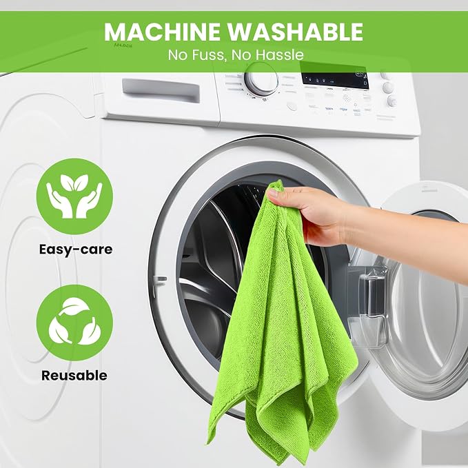 SIFANGKE Microfiber Cleaning Cloth, 12 Pack Limegreen Cleaning Rags for Housekeeping, Reusable Microfiber Towels for Car, Kitchen, Bathroom and Household Cleaning Supplies, 11.8"X11.8"