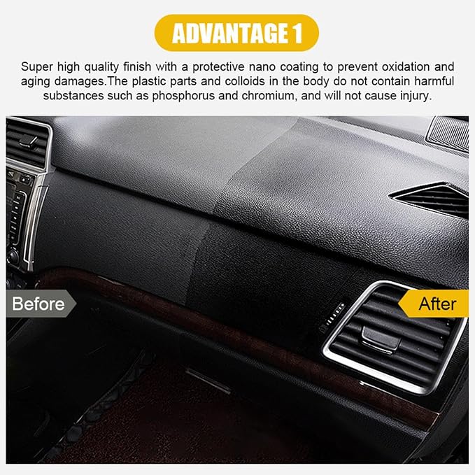 Car Interior plastlc Restorer - Dashboard Cleaner, UV Protectant Spray | 60ml Odorless Trim Shine, Dirt Resistant Rubber Coat for Vehicle Mirror, Console, , Door Panel, Vinyl, Engine Bay