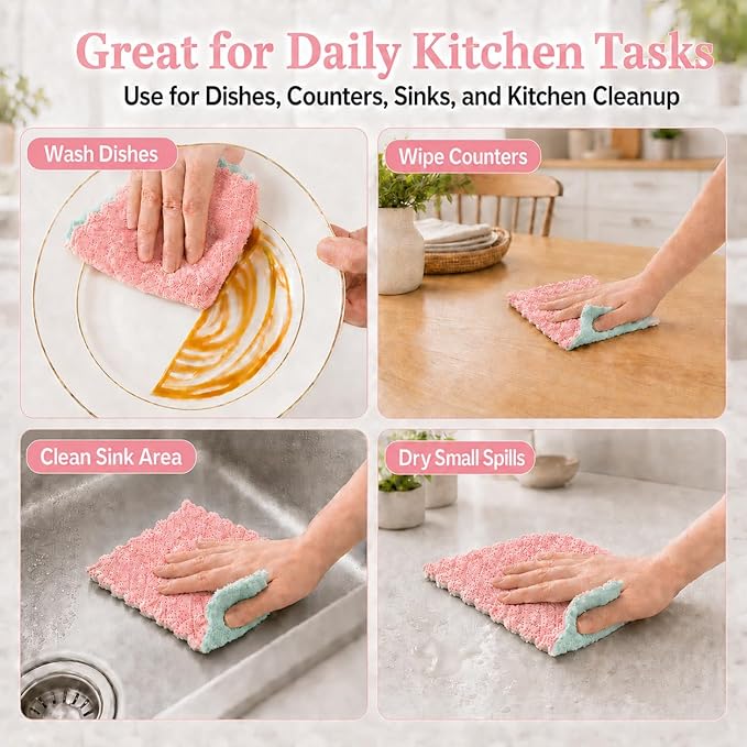 kimteny 12 Pack Dish Cloths for Washing Dishes, Super Absorbent Microfiber Kitchen Dish Rags, Fast Drying Coral Velvet Dish Cloths for Kitchen Counter and Dishes (Pink-Green)
