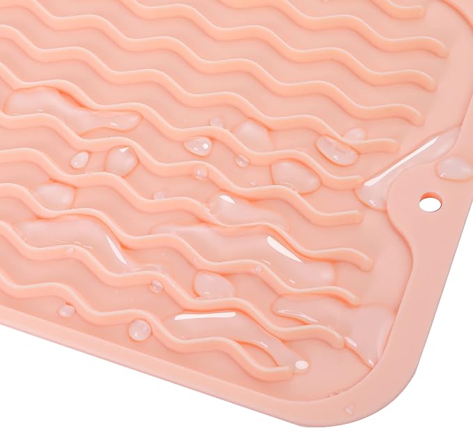 MicoYang Silicone Dish Drying Mat for Multiple Usage,Easy clean,Eco-friendly,Heat-resistant Silicone Mat for Kitchen Counter,Sink,Bar,Bottle,or Cup Pink M 17 inches x 6 inches