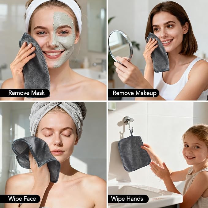 SINLAND Microfiber Facial Cloths Fast Drying Washcloth 8inch x 8inch Absorbent Face Wash Cloth Soft Makeup Remover Cloths