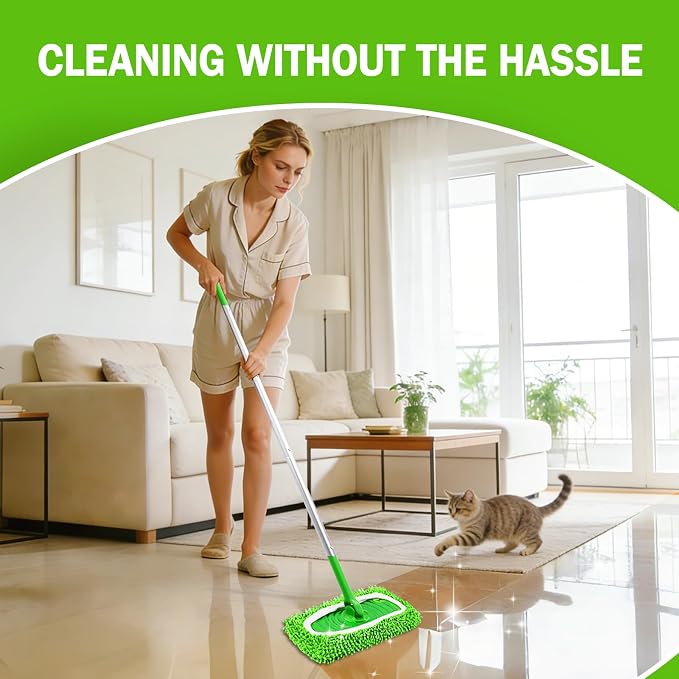 6 Pack Reusable Mop Pads Compatible with Swiffer Sweeper, Dry Sweeping Cloths & Wet Mopping Cloths - Microfiber Mop Pads for Hardwood Floors, Floor Cleaning, Wood Floors (Green)