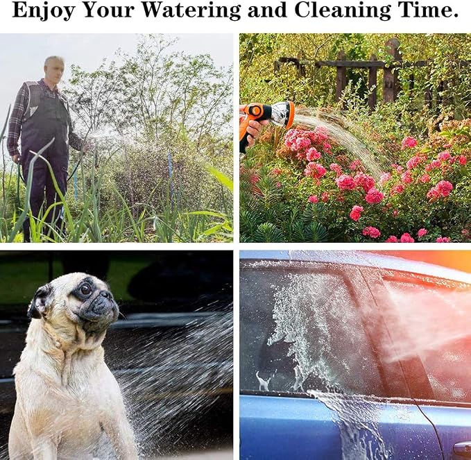 Garden Hose Nozzle Spray Nozzle,10 Hose Metal Duty Watering Patterns Thumb Control On Off Valve, High Pressure Nozzle Sprayer for Watering Plants, Car Wash,Cleaning,Showering Pets Blue