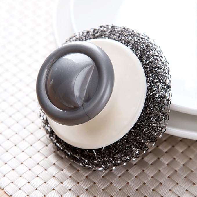 24Pack Steel Wool Scrubber with Handle, Stainless Steel Scrubber for Cleaning Cast Iron, Dishes, Stock Pots, Pans, Griddles, Grills