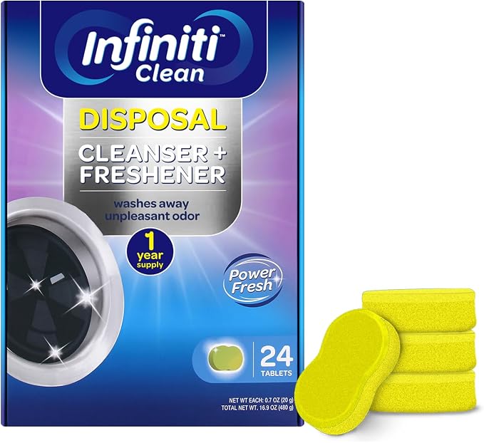 Garbage Disposal Cleaner and Deodorizer Tablets - Kitchen Sink Cleaner and Deodorizer, Septic Safe, Lemon Scent, Removes Odor-Causing Residues (24 Pack)